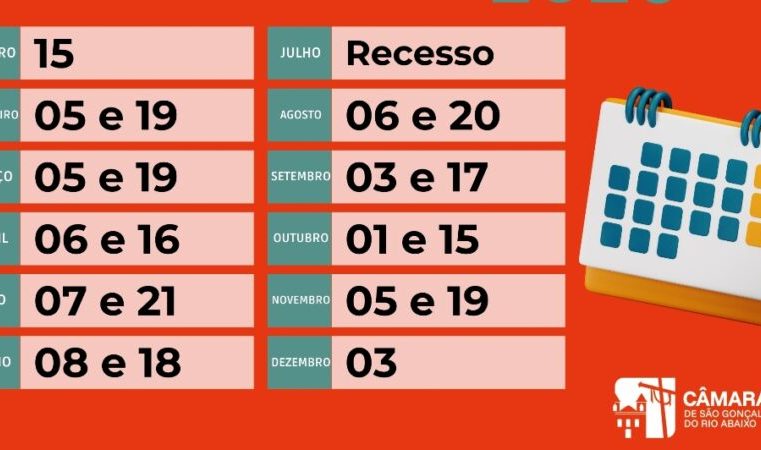 Confira o calendário com 20 sessões ordinárias na Câmara de São Gonçalo