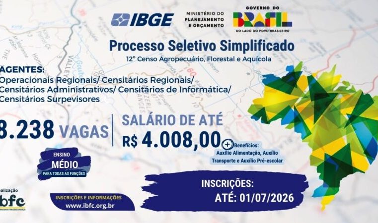 IBGE abre Processo Seletivo Simplificado com mais de 8.200 vagas temporárias de nível médio